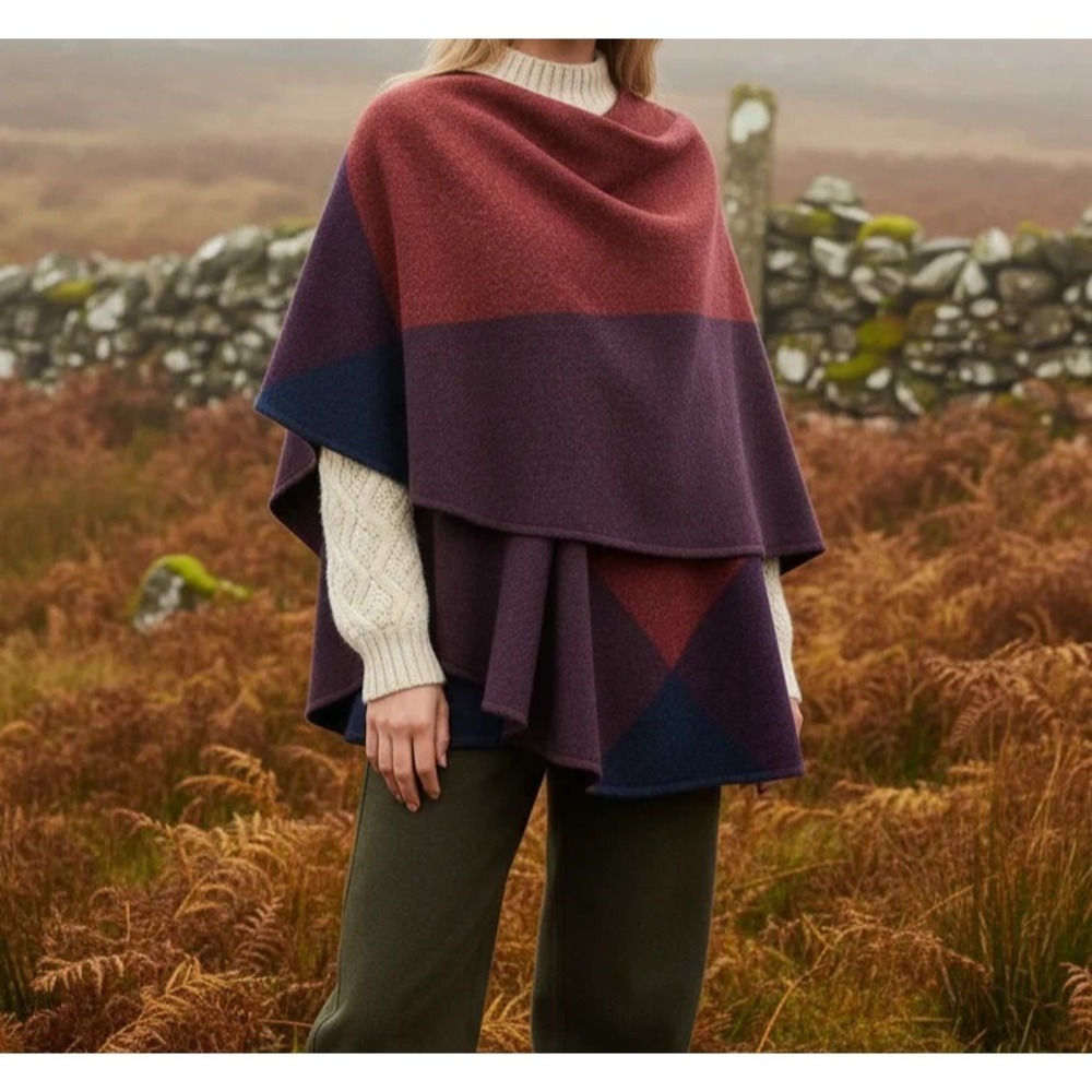 John Hanly Lambswool Shawl Wrap One Size Red Blue Plaid‎ Ireland